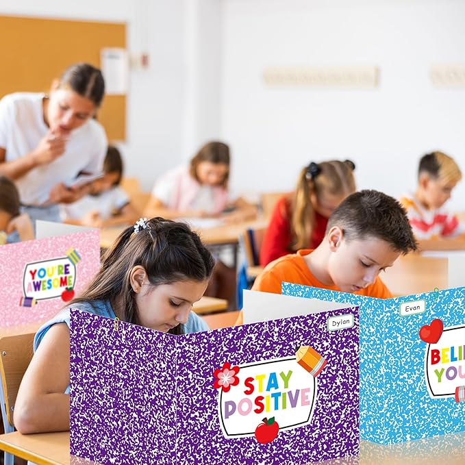 Cinrobiye 24 Pcs Inspirational Privacy Folders Standard for Students Cardboard Shields Test Privacy Boards Motivational Words Desk Dividers Shield for Classroom School Study Supplies (Colorful)
