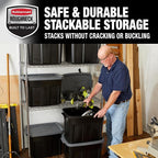 Rubbermaid 18 GAL 6 Pack Garage Storage Bins with Stackable Lid, Heavy Duty - Made in USA - Extreme Temperature Resistant, Durable Plastic Containers with Handles - Solid Black and Grey