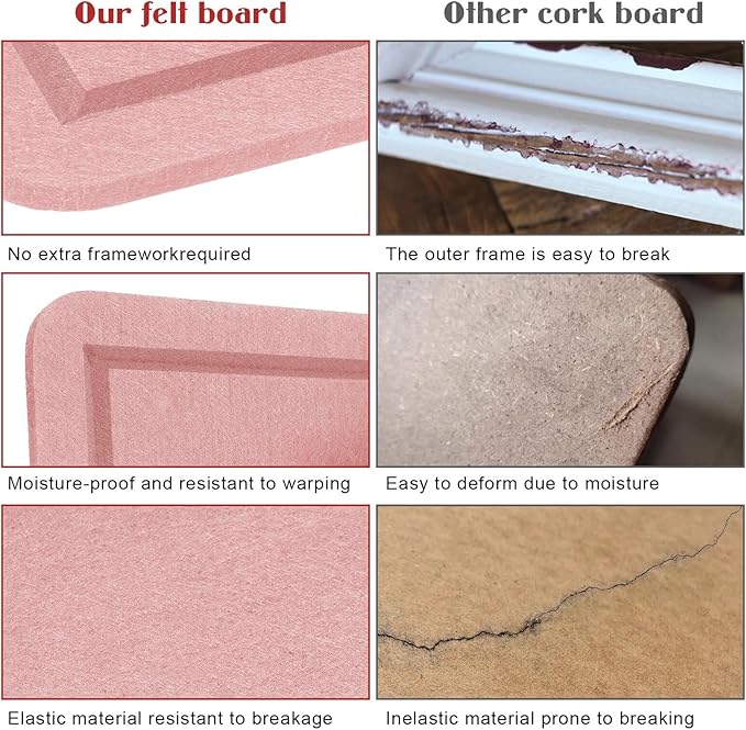 Large Bulletin Board - 60 X 36 inches Decorative Felt Pin Board - 5' x 3' Cork Board Alternative for Wall - Foldable Photo Board Self-Adhesive Vision Board Prayer Board with 30 Pushpins - Pink