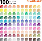 Shuttle Art Fineliner Colored Pens, 100 Colors 0.38mm Fine Point Pens with Stencils & Adult Coloring Books for Coloring, Drawing, Detailing, Writing Note Taking Calendar and Journal Art Projects