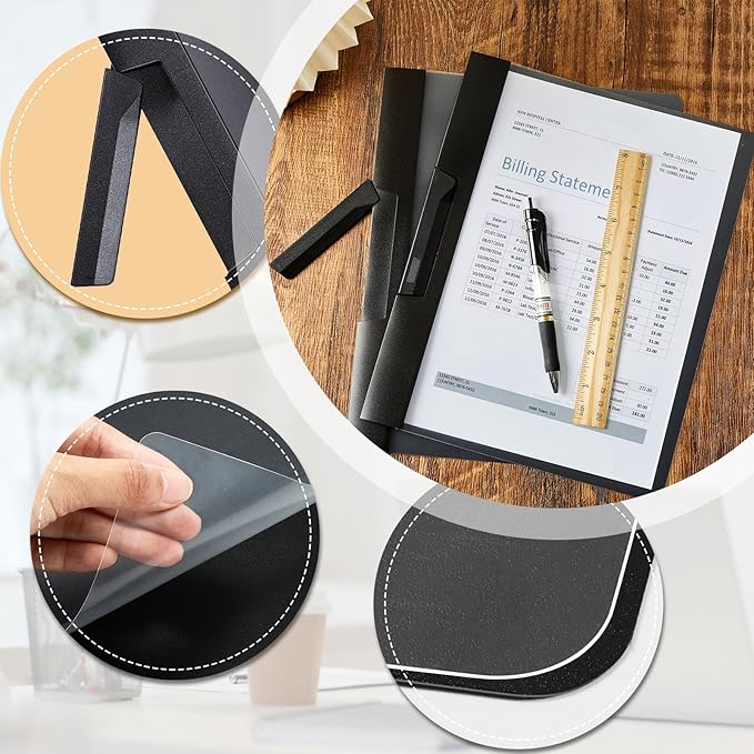 Maitys 50 Pack Durable Clear Report Covers with Rotary Clip 11 x 9 in Letter Size Presentation Folders Transparent Front Cover Portfolio Folder Resume Folder Interview Report Folders (Black)