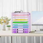 Cawukege 9 Tier Paper Organizer with Handle, Large Capacity Desk Organizer Mesh Paper Letter Tray File Folder Document Sorter for Classroom and Office Accessories Organization- Purple (2 Pack)