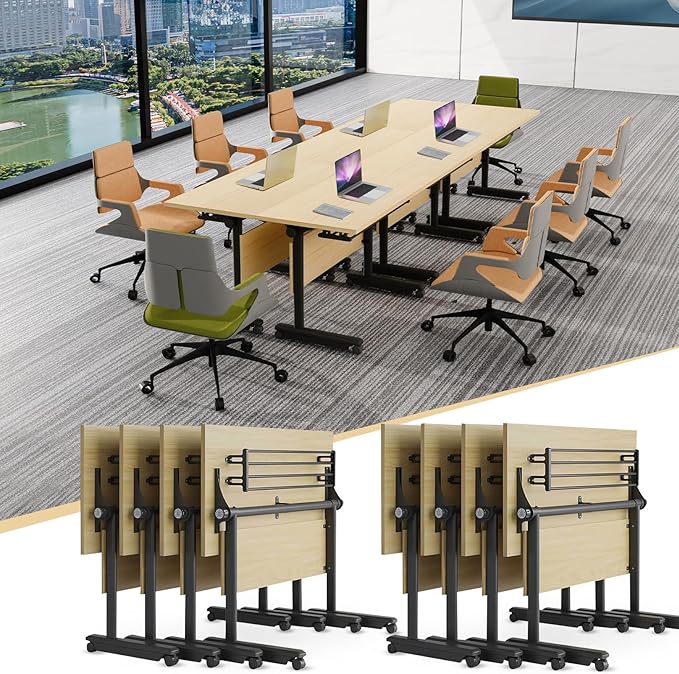 Conference Table,55.1''Folding Conference Room Table for 4-12 People,Mobile Flip Top MeetingTraining Table with Different Coulor and Styles for Offices, Classrooms,Meeting Room (8, 61''G)