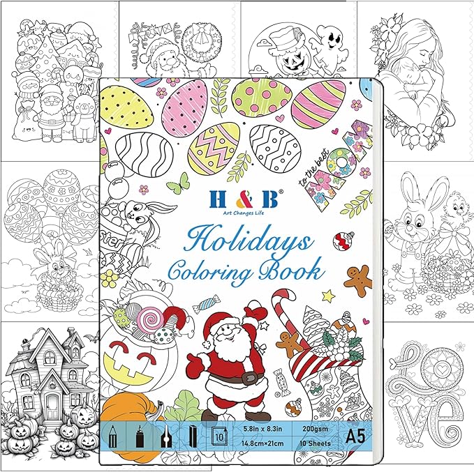 H & B Art Supplies, 72Pack Drawing Supplies for Adults, Drawing Kit with Holiday Coloring Book, Oil-Based Colored Pencils for Artists