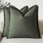 Foindtower Set of 2 Decorative Linen Fringe Throw Pillow Covers Boho Farmhouse Cushion Cover with Tassels Soft Accent Pillowcase for Couch Sofa Bed Living Room Home Decor,26×26 Inch,Dark Olive Green