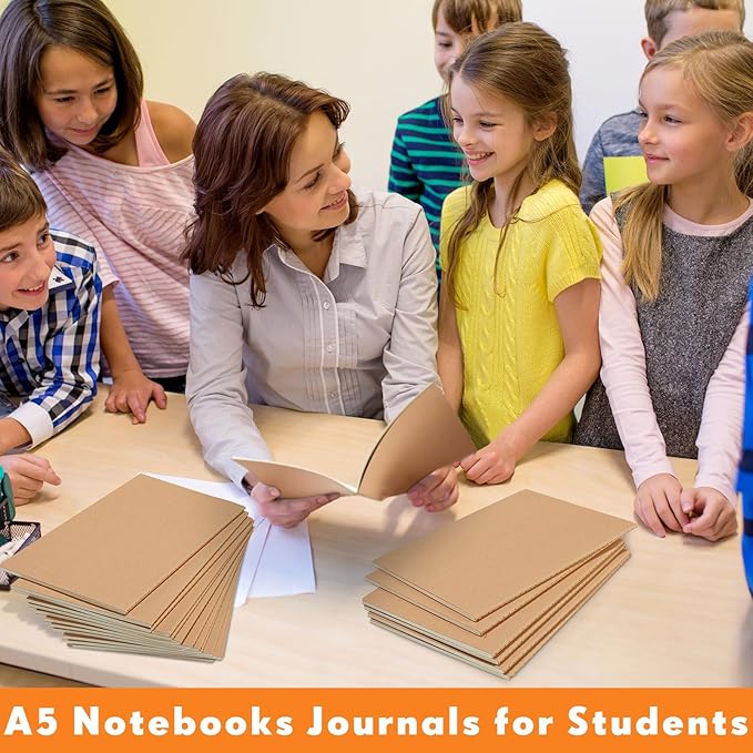 Mimorou 100 Pcs Journals Notebooks Bulk - Kraft Softcover A5 Small Notebooks 5.5 Inch x 8.3 Inch Notepads with 60 Page 30 Sheet for Writing Sketch Travel Office Supplies(Brown,Grid)