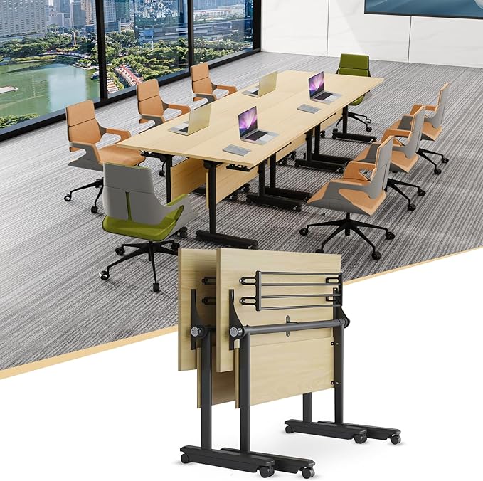 JEHUJD Conference Table,55.1''Folding Conference Room Table for 4-12 People,Mobile Flip Top MeetingTraining Table with Different Coulor and Styles for Offices, Classrooms,Meeting Room (2, G)