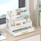 Bamboo Mail Organizer Countertop with Drawers, Wood Desk File Organizer Desktop Paper Organization Storage Bill & Letter Sorter Holder for School Home Office Supplies, No Assembly Required (White)
