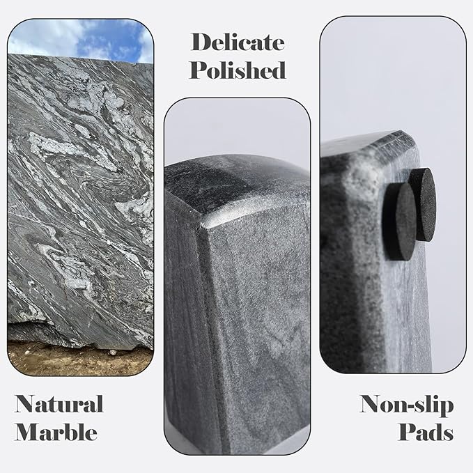 Karibiber Marble Bookend for Shelves, Non-Skid Bookends for Heavy Books, Heavy Duty Book Stopper for CDs, Luxury Book Shelf Holder, Quarter Circle Design Book Ends Decorative, Monte Grigio, Set of 2