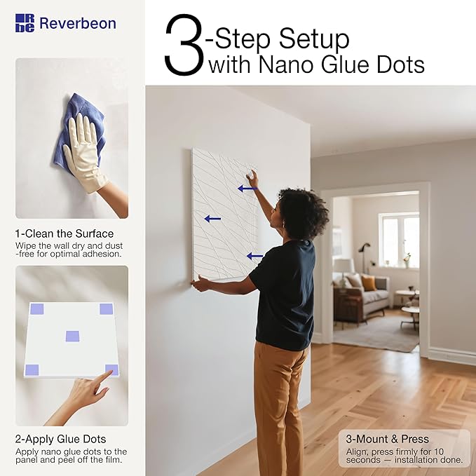 Reverbeon 6 PCS Acoustic Panels, 23.6x23.6 Inch Sound Absorbing Panels, Decorative Acoustic Wall Panels for Recording and Home Studio, Office with Double-Sided Adhesive Tape
