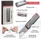 FLISSA Advanced Titanium Utility Knife, CNC Unibody, Lightweight All Metal Folding Box Cutter, Quick Change Blade Razor Knife,Ideal Gifts for Men Women, with 10 Extra Blades