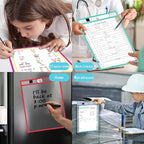 Antner 30 Pack Oversized Dry Erase Pockets Sleeves Reusable Ticket Holders, Clear Plastic Sheet Page Protectors, Heavy Duty Work Pockets School Teacher Classroom Office Organization Supplies, 10 Color