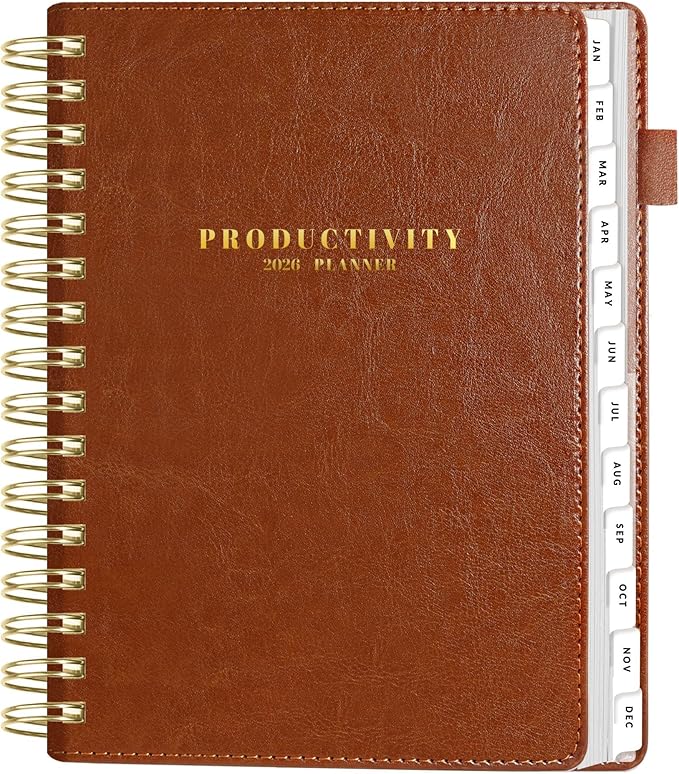 SUNEE 2026 Planner 5.9" x 8.3" – Dated Productivity Planner for Time Management - Daily,Weekly & Monthly Planner to Achieve Goals - Planner 2026 dated from January 2026 – December 2026,Brown