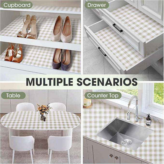 ALIUNI Drawer and Shelf Liner, Non-Slip Kitchen Cabinet Liners Non-Adhesive Thick Strong Grip Waterproof Washable Mats Protect Dresser Shelves Cupboard Bathroom Cabinets, Yellow Plaid, 12 in X 30 FT