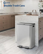 Garvee Trash Can, 2 x 8 gal (2 x 30 L) Garbage Can for Kitchen Dual Compartment Recycling Kitchen Step Trash Bin, Stainless Steel Trash and Recycle Bin Combo with Soft-Close Lid,Silver