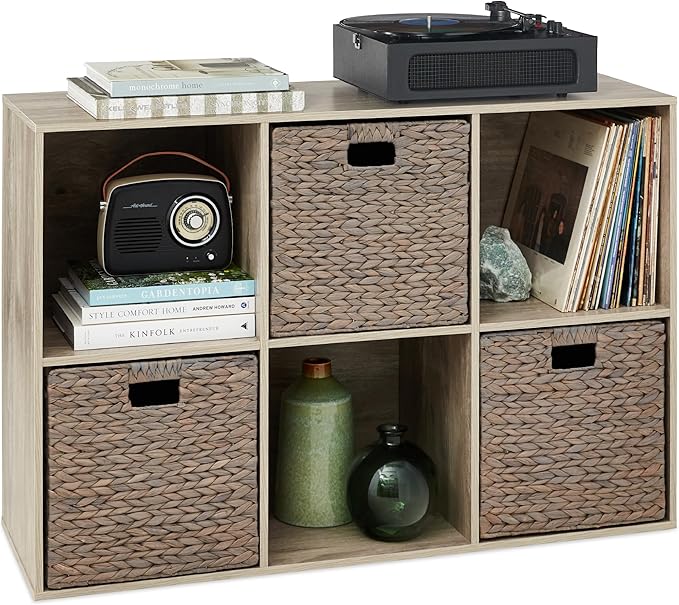 Best Choice Products 6-Cube Storage Organizer, 13.5in Shelf Opening, Bookcase, Display Shelf, Customizable w/ 3 Removable Back Panels – Greige