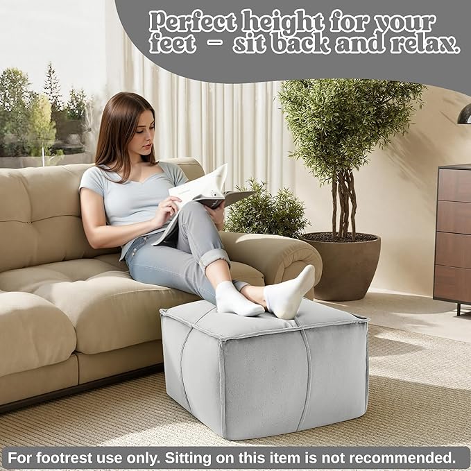 MeMoreCool Stuffed Round Pouf Ottoman Foot Rest, Floor Pouf Foot Stool with Soft Foam Chunk Filling, Small Round Ottoman Footstool Circle Footrest for Living Room