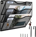 BOHDK Wall File Organizer, 3 Tire Hanging File Folder Mail Organizer, Vertical Mesh Metal Door/Wall Mount Hanging File Holder, Paper Document Magazine Rack with Hooks for Home Office Black