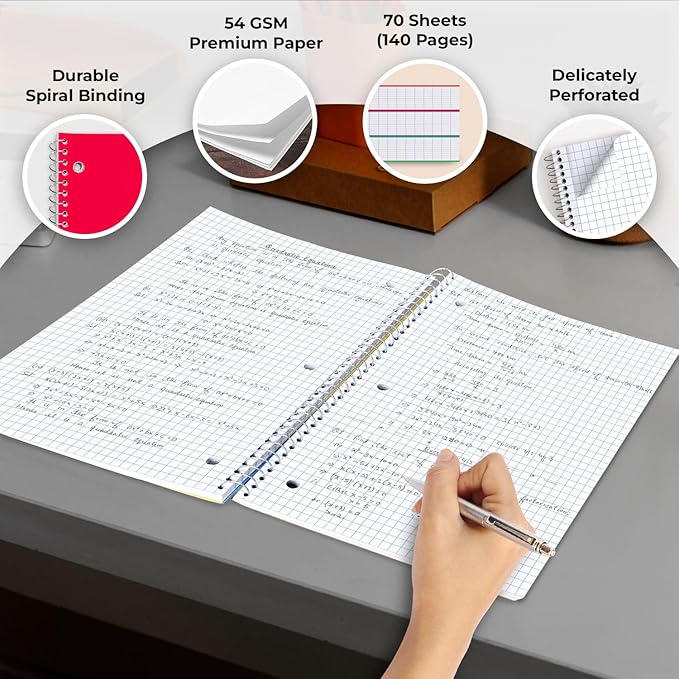 Rosmonde 2000 Packs (Pallet) 1 Subject Notebooks, Spiral Notebook Bulk, Quad Ruled, Pallet of Notebooks, 70 Sheets (140 pages), 8 x 10-1/2", Bulk Spiral Notebooks for School & Office, 4-7 Days Transit