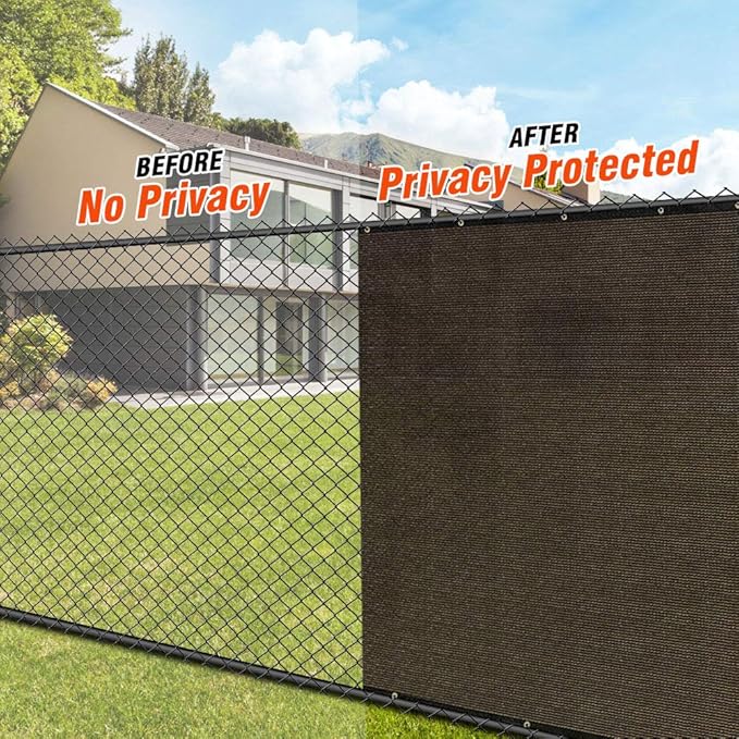 iCover 6x25ft Privacy Screen Fence, Outdoor Fencing Panels, Garden Windscreen Mesh Shade Sail Net Barrier, Include Reinforced Bindings and Brass Grommets Cable Zip Ties, Brown