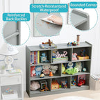 Onirw 3-Tier Bookshelf, 8-Section Wooden Bookcase, Storage Organizer with Anti-Tilt Device, Modern Storage Display Cabinet for Living Room, Classroom, Kid’s Room (Grey)
