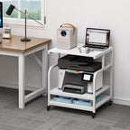 Fannova Printer Stand, 25.6" x 23.6" x 30.9" Extra Large Printer Table with Adjustable Storage Shelf, 3 Tier Rolling Printer Cart with Industrial Wheels for Home Office, White