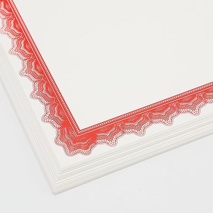 50 Sheets Red & White Certificate Papers, Letter Size 8.5x11, for Printing, Diploma Paper, Award, Document Cardstock Paper, Inkjet Printer Compatible