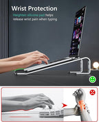 JCZT Aluminum Laptop Stand, Notebook Stand with Wrist Rest, Ergonomic Detachable Laptop Mount, Computer Stand Compatible with 10-17'' All Laptops Such as MacBook Air Pro/HP/Dell/Lenovo, Silver