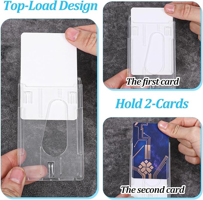 32 Pack Vertical 2-Card ID Badge Holde, Heavy Duty Plastic Badge Holders with Thumb Slot, Clear Protector Cover for Credit Cards, IDs, Licenses and Passes
