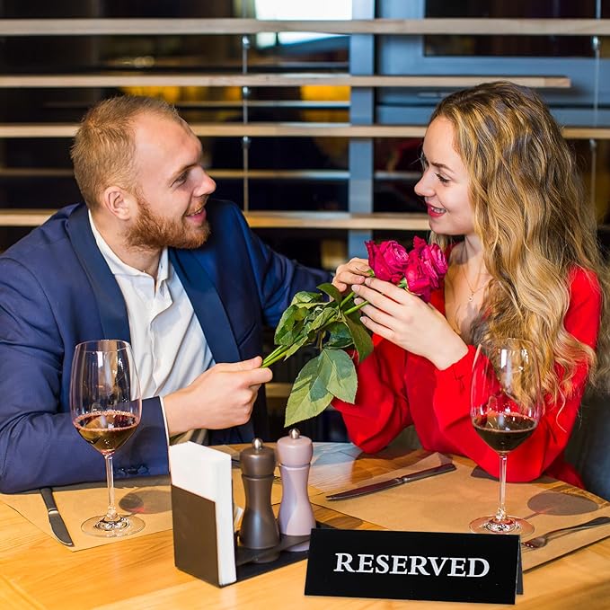 14 Pcs Reserved Table Signs, Black Reserved Signs Reserved Seating Signs, Reserved Table Signs Acrylic Reserved Table Tent Signs, Reservation Seat Signs for Wedding Restaurant Office Meeting Chairs