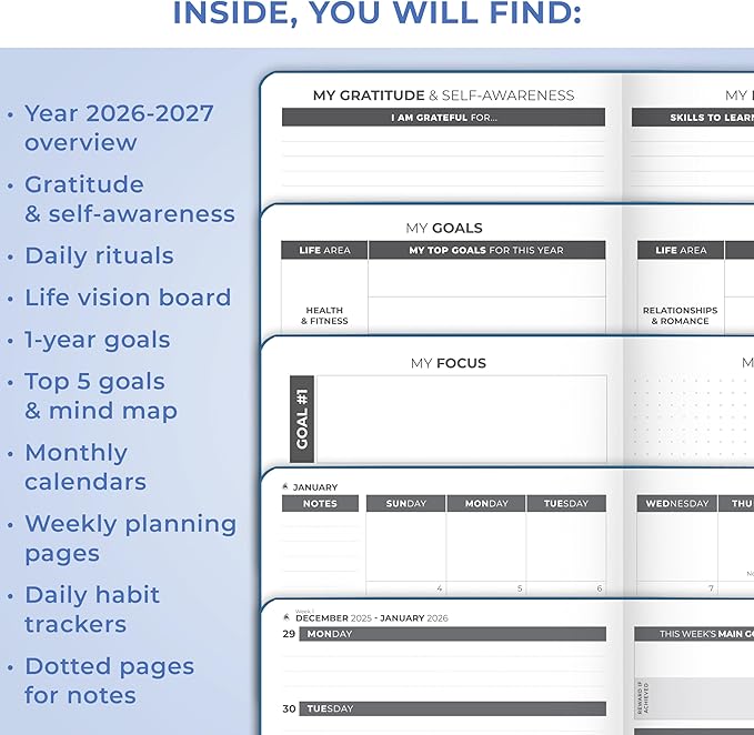Clever Fox Dated Planner 2026-2027 – Weekly Life Planner Notebook for Time Management – Planner with Habits Tracker & To-Do List (Mystic Blue)