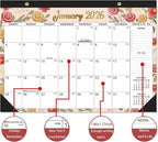 Desk Calendar 2026, With 2 sticker, 18 Month Calendar Running to June 2027-17" x 12" Desktop/Wall Monthly Calendar for Homes, School/Office(Watercolor flowers)