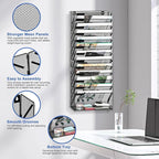 EasyPAG Wall File Holder 14 Tier Mesh Hanging Folder Organizer with Flat Tray Wall Mounted Mail Organizer Magazine Paper Desk Shelf with Nametag Label for Office Home School, Black