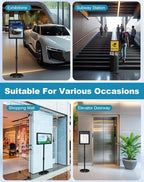 2 Pack Sign Holder Stand 8.5x11 inch for Display, Height Adjustable Floor Standing Signage Stand with 360° Rotated Snap Open Frame for Malls, Schools, Advertising, Outdoor Poster Stand