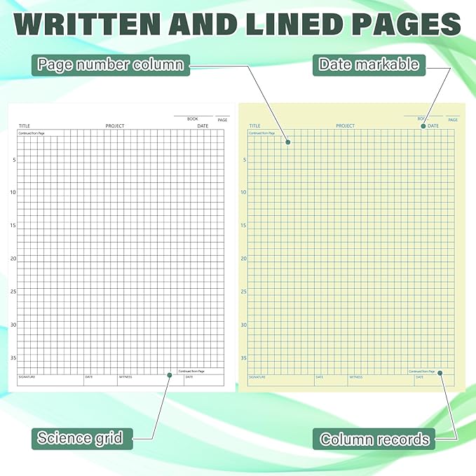 Affrolling 2 Pack Carbonless Lab Notebook Carbon Copy 8.5'' x 11'' 50 Set of Pages 100 Pages Total Laboratory Engineering Chemistry Computation Notebook Science Grid Coil Binding(Dark Green and White)
