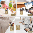 EasyPAG Gold Pen Holder for Desk, 2 Pack Round Pen Organizer, Brush Holder for Vanity, Metal Pencil Cup Organizer for Home, Office, Classroom, School