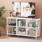 Adompacat Horizontal Bookshelf Bookcase,6 Cube Storage Organizer with Open Shelf,47 Inch Industrial Low Wide Wood and Metal Cubby Shelf,Long Shelving Unit for Home Office Living Room(White,6 Cube)
