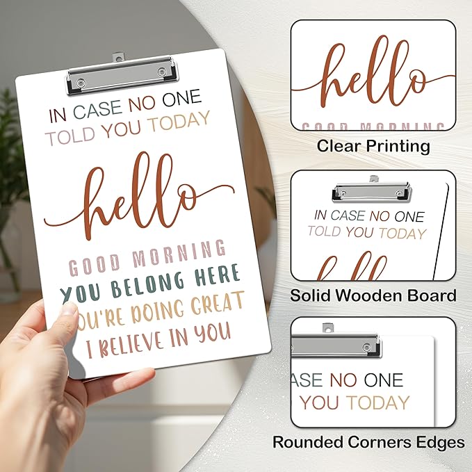 APIILVPQ Motivational Clipboard，Mental Health Clipboards with Low Profile Clip for Office School Use, Boho Wooden Clip Boards for Nurses Teachers Students - A10