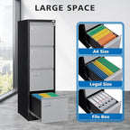 BYNSOE 4 Drawer File Cabinet with Lock Metal Vertical Filing Cabinet Office Home Lateral File Cabinet for A4 Legal/Letter Size,Assembly Required (Black Gray, 4 Drawers-Vertical)