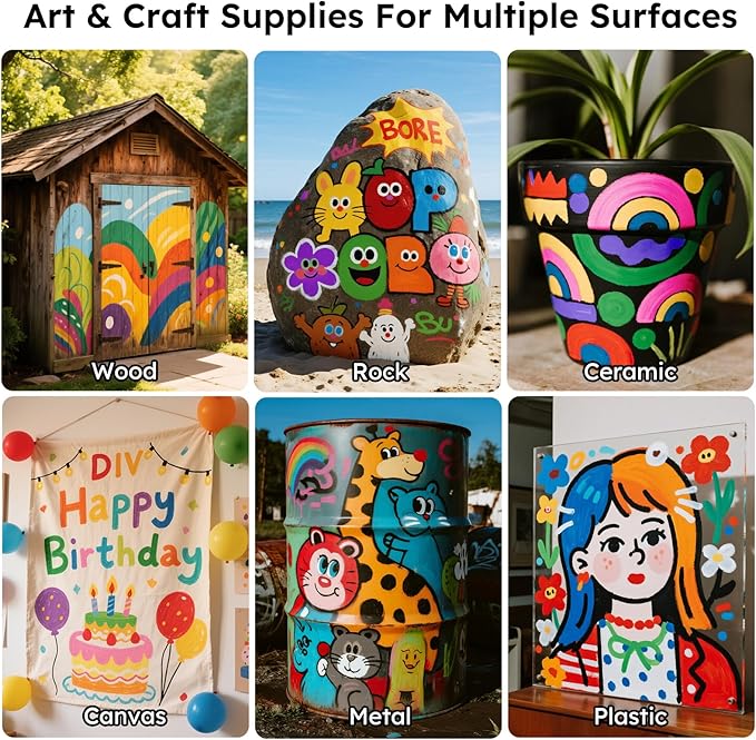 ANYUKE 12 Colors Acrylic Paint Markers - 15mm Jumbo Poster Markers, Permanent Paint Pens for Poster Board, Fabric, Rocks, Wood, Glass, Ceramic, Canvas, Metal, Plastic