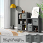 furtble Bookshelf with Storage Bins, 8-Cube Storage Organizer, Modern Wood Open Bookcase, Multifunctional Display Shelf for Living Room, Bedroom, Home Office, Matte Black