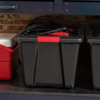IRIS USA 54 QT Plastic Storage Box with Lid and Latches - 6 Pack - BPA-Free, Garage Organizing Solution, Durable Nestable Stackable Containers, Secure Pull Handle - Black
