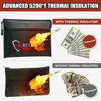 ROLOWAY Fireproof Bag (9.6 x 6.6 inches) 5200℉ Heat Insulated, Fireproof Money Bag with Zipper for Cash (2-Pack Black)