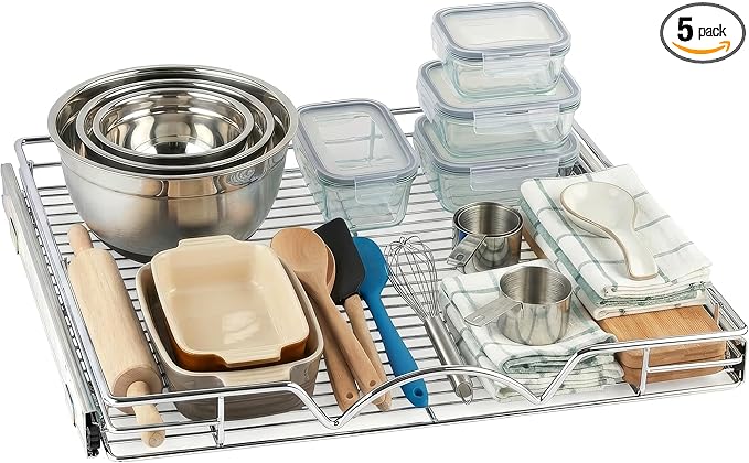 HOLDN’ STORAGE Pull Out Cabinet Organizer - Heavy Duty Steel with Smooth Slide-Out Drawers, Chrome Finish - 22" W x 17" D Basket, Fits 23.25" Cabinet Opening