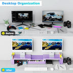 Spacrea Metal Desk Organizers and Accessories, Dual Monitor Stand Riser with Drawer and 2 Pen Holders, Desk Accessories & Workspace Desktop Organizers for Office Supplies (Purple)