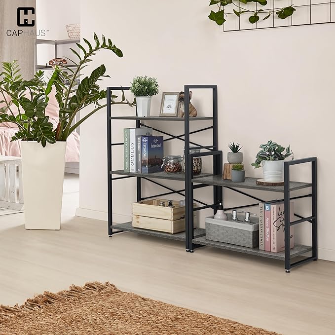 CAPHAUS 2 Tier Small Bookshelf, 24 Inch Width Free Standing Shelf, Bookcase Shelf Storage Organizer, Industrial Book Shelves for Home Office, Living Room, Dark Grey Shelves & Metal Frame