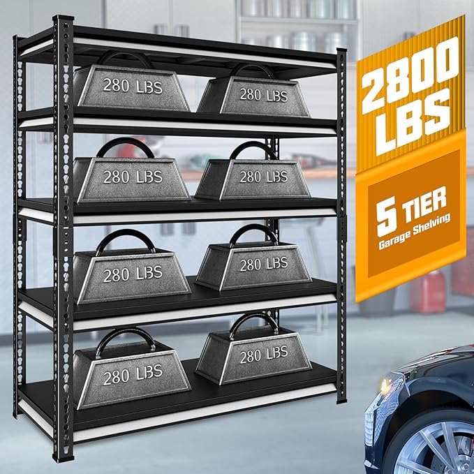 SDXYSTCE 48" W Garage Storage Shelves Heavy Duty, 2800LBS Loads Adjustable Garage Shelving, 5-Tier Metal Shelving Units and Storage Racks, Industrial Utility Shelf,48" Wx18 Dx78 H, Black