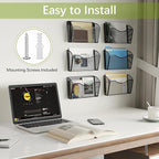 EasyPAG 6 Single Pocket Wall File Organizer, Mesh Hanging File Folder Organizer for Letter/A4 Size Folders, Wall Mounted Vertical Mail Holder for Paperwork, Office, Home, School, Black