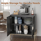 HOCAT 30.7" Accent Cabinet, Modern Buffet Cabinet with Gold Metal Legs, Fluted Sideboard for Dining Room, Kitchen, Darkgrey