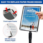 VAIIGO 6Packs 8.5x11 Inch Adjustable Pedestal Poster Sign Stand, Heavy Duty Floor Standing Sign Holder Stand Aluminum Snap Open Frame for Vertical and Horizontal View Sign Displayed(Black)